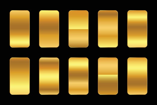 Set of Gold metallic gradient. Premium plates with shiny gold effect. metal golden pallet. vector