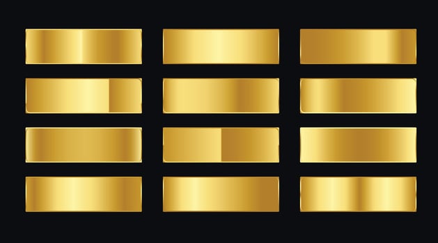 Set of Gold metallic gradient. Premium plates with shiny gold effect. metal golden pallet. vector