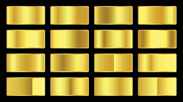 Set of Gold metallic gradient. Premium plates with shiny gold effect. metal golden pallet. vector