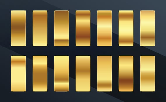 Set of Gold metallic gradient. Premium plates with shiny gold effect. metal golden pallet. vector