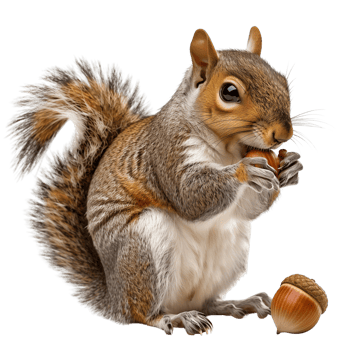 A squirrel holding an acorn, isolated on a transparent background png