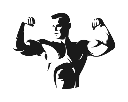 Silhouette of bodybuilder showing muscles, flexing biceps muscles, strongman. Illustration. png