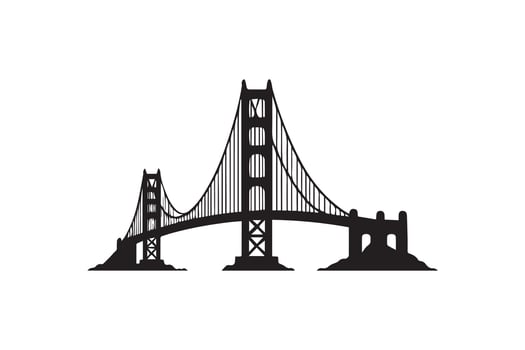 Beautiful Bridge on the river silhouette isolated black color in white background. Bridge icon vector