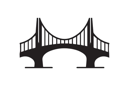 Beautiful Bridge on the river silhouette isolated black color in white background. Bridge icon vector