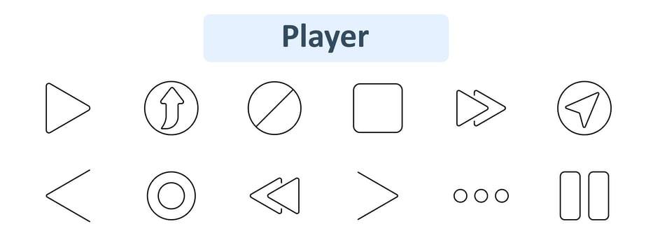 Media player icon set. Play, forward, pause, stop, rewind, next, previous, shuffle, repeat, volume, mute, eject. Audio, , multimedia concept. vector