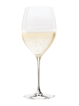 Riedel Veritas Coupe glass, crystal glass with broad shallow bowl, effervescent champagne, rising bubbles, bright front lighting, celebratory toast concept, pure white background png