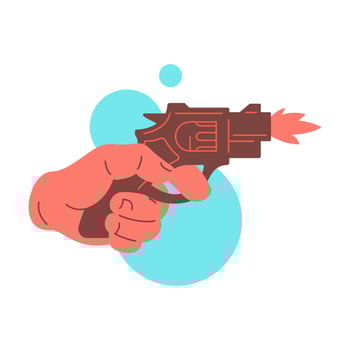 Human hand shooting revolver retro gun boom explosion icon flat illustration vector