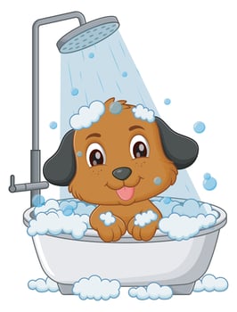 Cute Dog Cartoon Bathing In Bathtub. Animal Nature Icon Concept vector