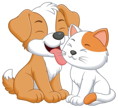 Cute Dog Cartoon Licking a Cat. Animal Nature Icon Concept vector