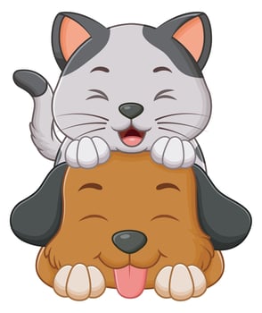 Cute Cat Playing With Dog Cartoon. Animal Nature Icon Concept vector
