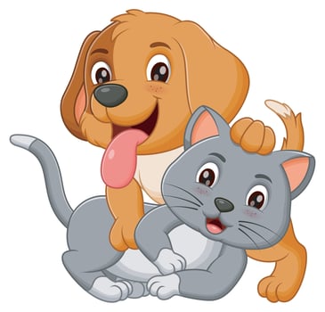 Cute Cat And Dog Cartoon Playing Together. Animal Nature Icon Concept vector