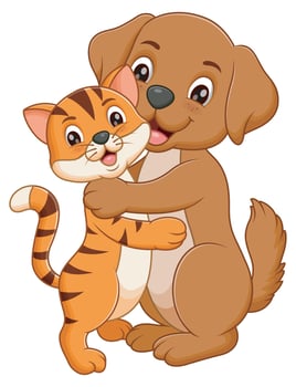 Cute Dog And Cat Cartoon Embracing Each Other. Animal Nature Icon Concept vector