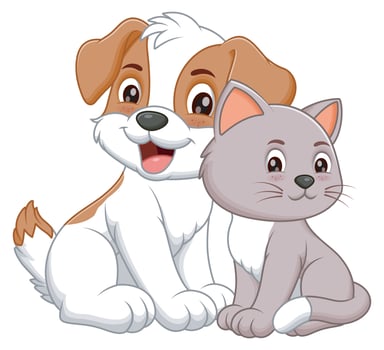Lovely Cat And Dog Cartoon. Animal Nature Icon Concept vector