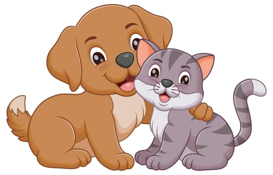 Cute Cartoon Dog Embracing a Cat. Animal Nature Icon Concept vector