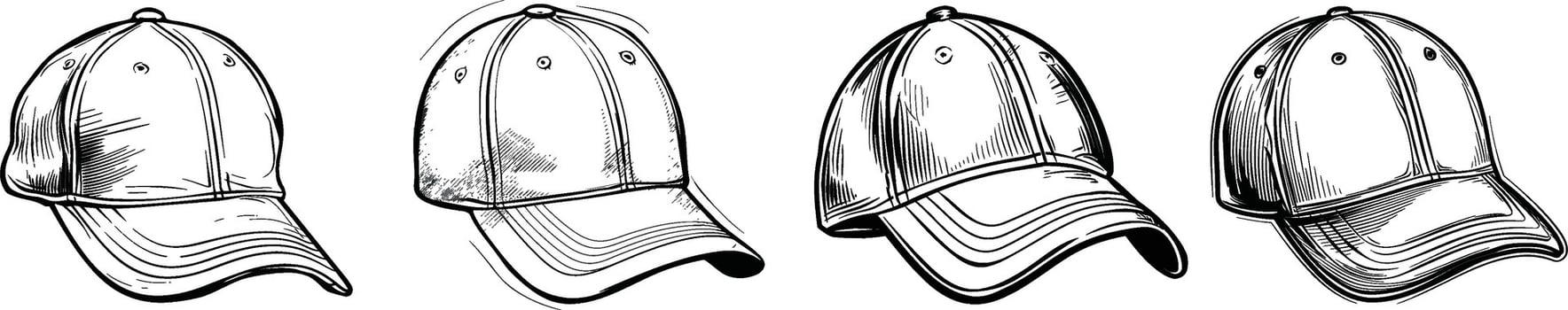 a drawing of four different types of hats vector