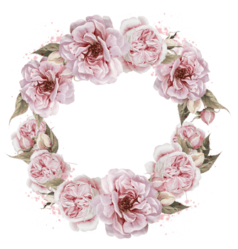 Watercolor wreath with roses and leaves. png