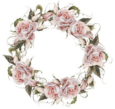 Watercolor wreath with roses and leaves. png
