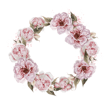 Watercolor wreath with roses and leaves. png