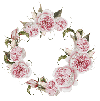 Watercolor wreath with roses and leaves. png