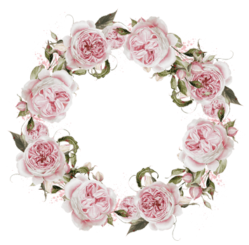 Watercolor wreath with roses and leaves. png