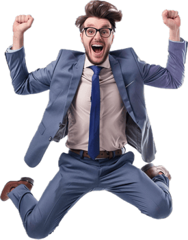 Excited Businessman Jumping in Joy. png