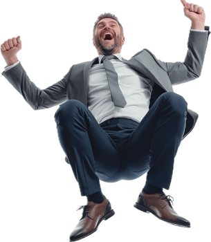 Excited Businessman Jumping in Joy. png