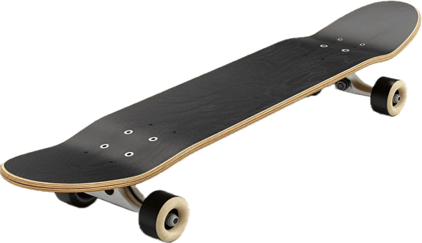 Black Skateboard with Wooden Deck and Wheels png