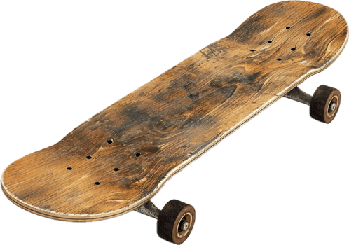 Skateboard with Wooden Deck and Wheels png
