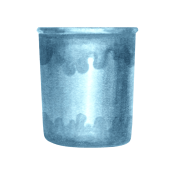 Plastic cup blue empty Bucket. Hand drawn watercolor illustration isolated. Container basket for garbage. Glass for writing utensils. Clipart for sticker, website, stationerystore, cleaning services. png