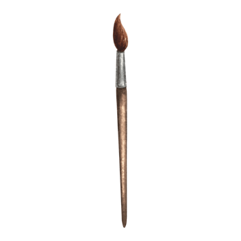 Paintbrush with brown tip and woden handle for art. Stationery items. Hand drawn watercolor illustration isolated. Supplies for creative workshop. Clipart for sticker, website, stationerystore, card. png