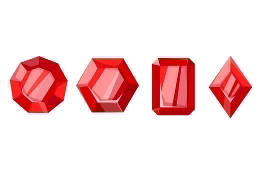 Set of red gemstones in flat style. Rubies. Ruby crystals set. Cartoon flat illustration. vector