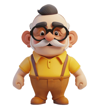 A cartoon grandpa with glasses, mustache, and suspenders png