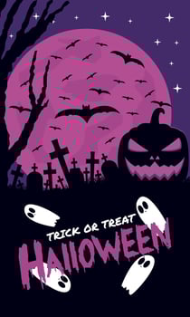halloween trick or treat poster, template web background with jack o lantern , grave, bat and ghost elements for halloween, illustration design vector