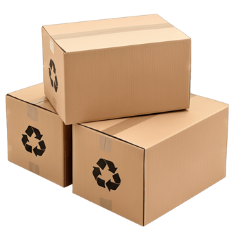 Three cardboard boxes with a recycling symbol on them png