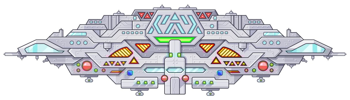 Futuristic outer space battle starship. UFO unidentified flying object aliens vector