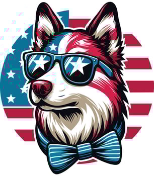 Beautiful Dog Illustration with USA Flag, Independence Day vector
