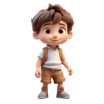 3d character cute kid on transparent background png