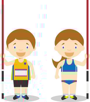 Sports illustrations. Pole Vault male and female cartoon characters vector