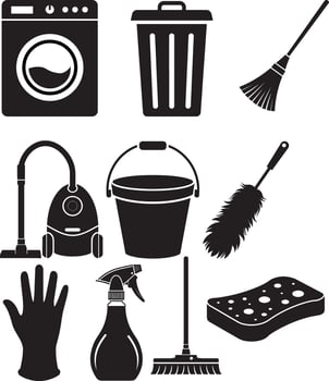 set of cleaning icons silhouette vector