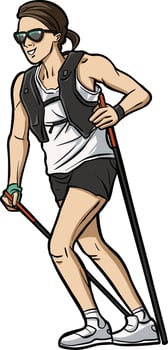 girl trekking walk action illustration vector