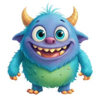 Cute cartoon monster with big eyes on transparent background png
