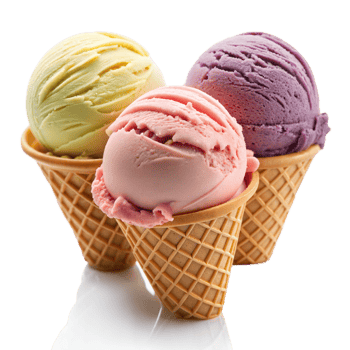 Three colorful ice cream cones on transparent background png