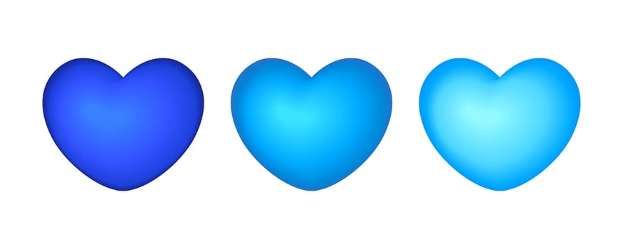 Set of blue 3D hearts isolated on white background vector