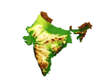 India Map Shaded relief Color Height map 3d illustration png