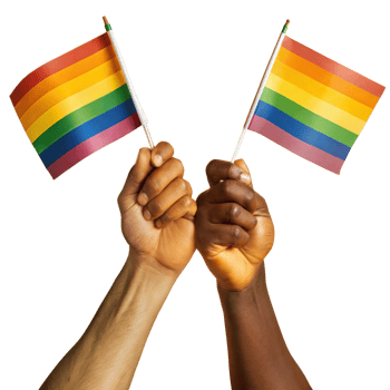 Hands holding pride flags on a transparent background representing unity and diversity png