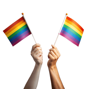 Hands holding pride flags on a transparent background representing LGBTQ pride and equality png