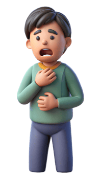 3D character feeling nauseous with hand on chest and stomach on a transparent background png