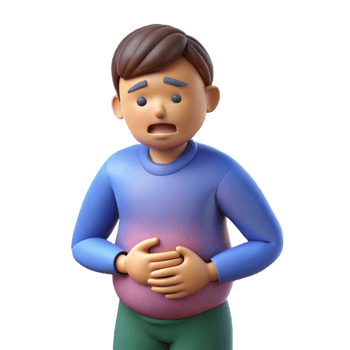 3D illustration of a person holding their stomach in pain on a transparent background png