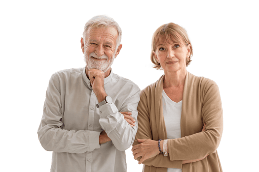 Portrait of a happy senior couple standing and looking at the camera, Joyful nice elderly couple smiling while being in a great mood, Elderly couple concepts png