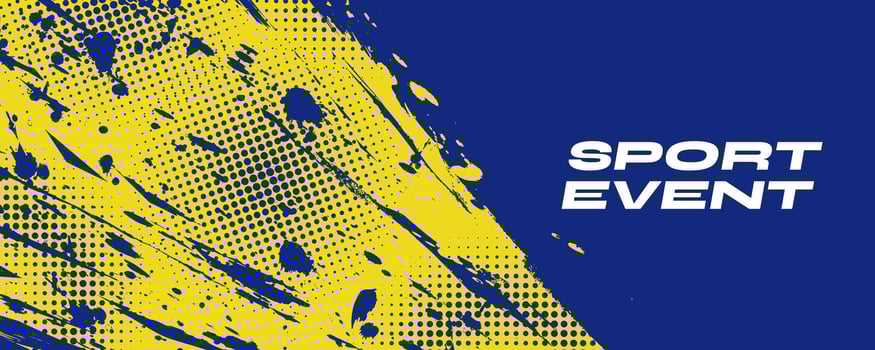 Abstract Sports Background with Blue and Yellow Brush Texture and Halftone Effect. Grunge Background for Banner or Poster Design vector